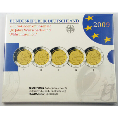 5 x 2 Euro Gedenkmünze Deutschland 2009 PP - 10 Jahre WWU - im Blister