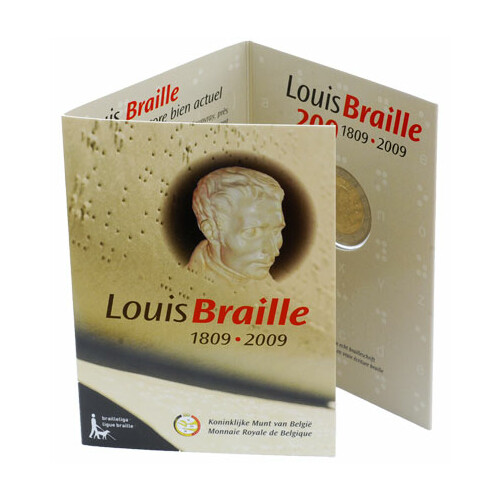 2 Euro Gedenkmünze Belgien 2009 st - Louis Braille - in Karte