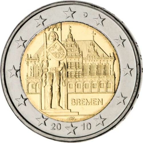 2 Euro Gedenkmünze Deutschland 2010 bfr. - Rathaus mit Roland (A)