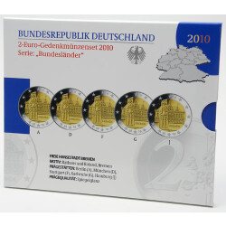 5 x 2 Euro Gedenkm&uuml;nzen Deutschland 2010 PP -...