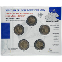 5 x 2 Euro Gedenkm&uuml;nzen Deutschland 2010 st -...