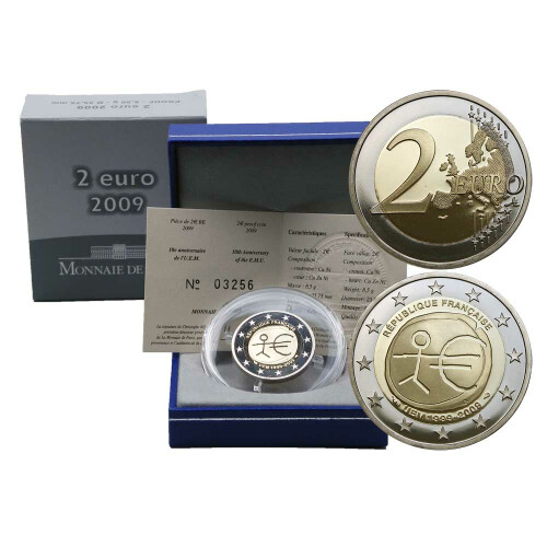 2 Euro Gedenkmünze Frankreich 2009 PP - 10 Jahre WWU - im Etui