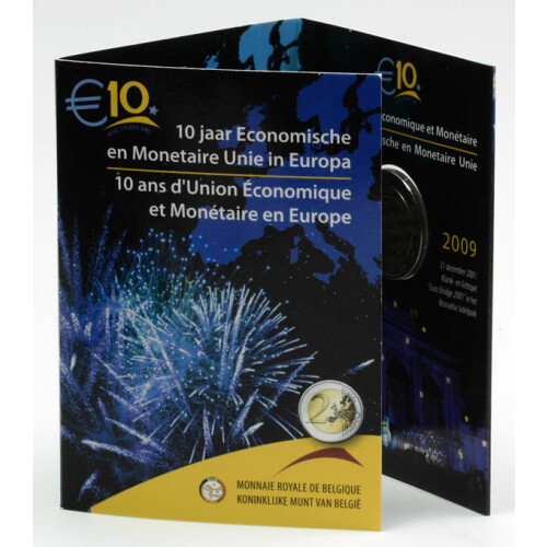 2 Euro Gedenkmünze Belgien 2009 st - 10 Jahre WWU - in Karte