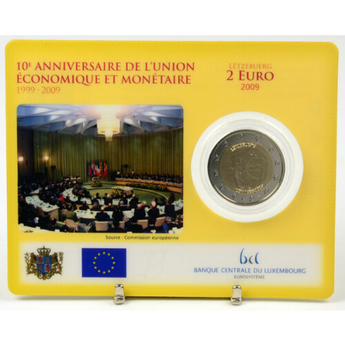 2 Euro Gedenkmünze Luxemburg 2009 st - 10 Jahre WWU - in CoinCard