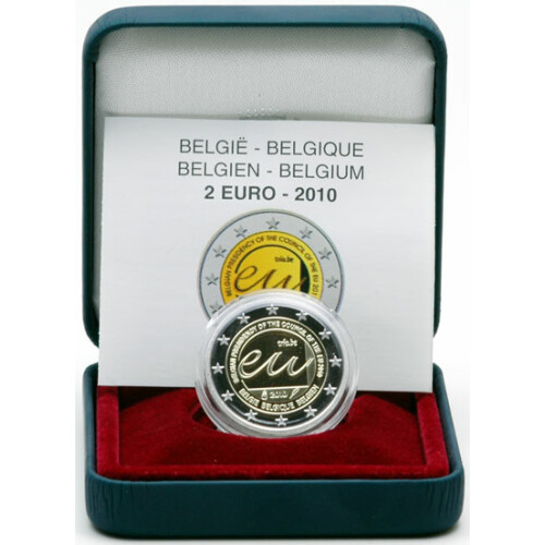 2 Euro Gedenkmünze Belgien 2010 PP - EU-Ratspräsidentschaft - im Etui