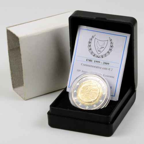 2 Euro Gedenkmünze Zypern 2009 st - 10 Jahre WWU - im Etui