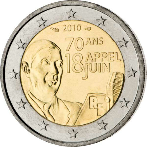 2 Euro Gedenkmünze Frankreich 2010 bfr. - Charles de Gaulle / Appell des 18. Juni