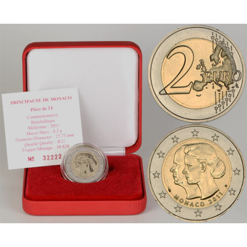 2 Euro Gedenkmünze Monaco 2011 st - Hochzeit von Prinz Albert und Charlene - im Etui