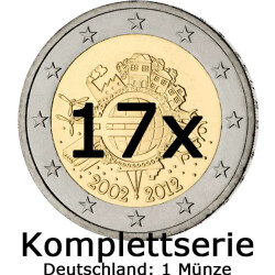 17 x 2 Euro Gedenkm&uuml;nze 2012 - 10 Jahre Bargeld...