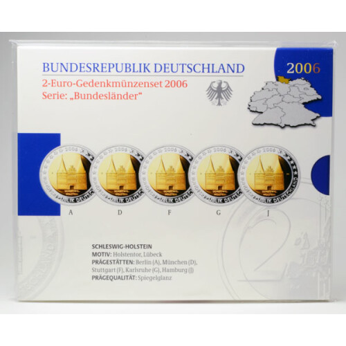 5 x 2 Euro Gedenkmünze Deutschland 2006 PP - Holstentor - im Blister