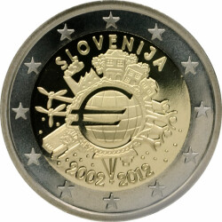 2 Euro Gedenkmünze Slowenien 2012 PP - 10 Jahre Bargeld