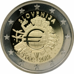 2 Euro Gedenkm&uuml;nze Slowenien 2012 PP - 10 Jahre...