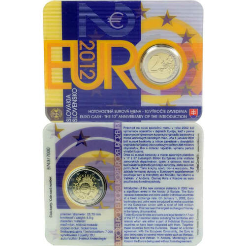 2 Euro Gedenkmünze Slowakei 2012 st - 10 Jahre Bargeld - in Karte