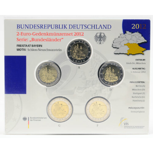 2 Euro Gedenkmünzen Deutschland 2012 st - Neuschwanstein - im Blister