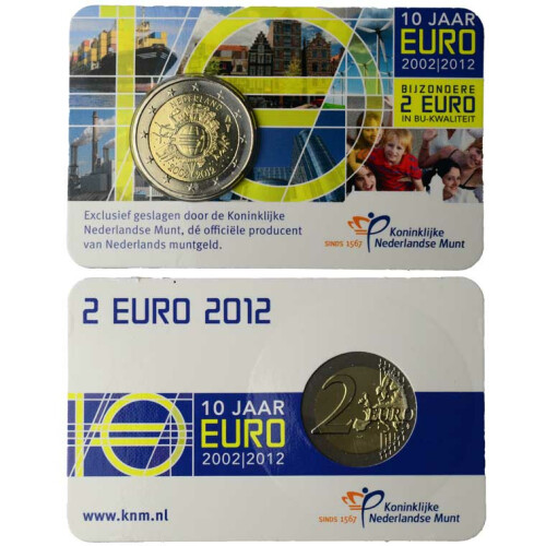 2 Euro Gedenkmünze Niederlande 2012 st - 10 Jahre Bargeld - in Karte
