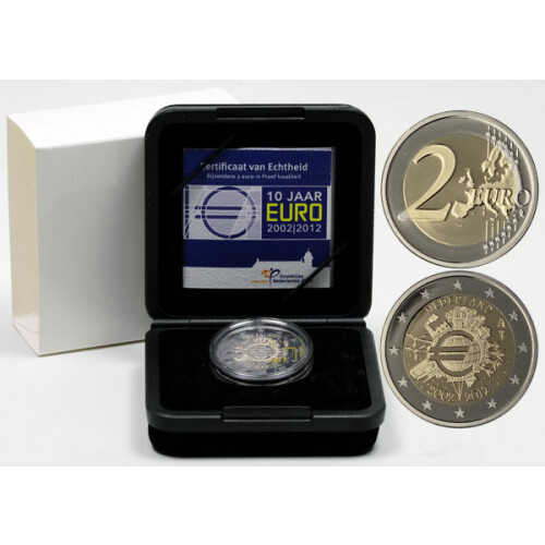 2 Euro Gedenkmünze Niederlande 2012 PP - 10 Jahre Bargeld - im Etui