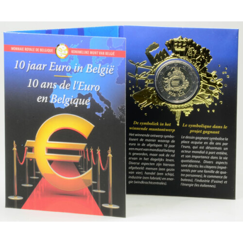 2 Euro Gedenkmünze Belgien 2012 st - 10 Jahre Bargeld - im Blister