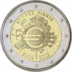2 Euro Gedenkm&uuml;nze Zypern 2012 st - 10 Jahre...