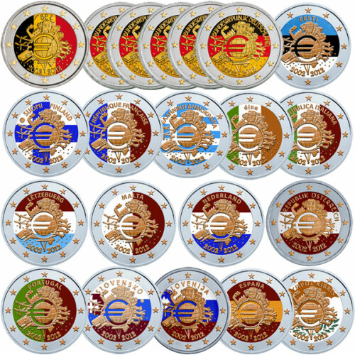 2 Euro Bargeld Gedenkmünzen-Serie 2012 mit Farbe & Gold