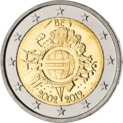 2 Euro Gedenkm&uuml;nze Belgien 2012 bfr. - 10 Jahre...