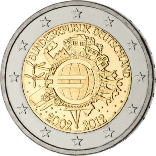 2 Euro Gedenkmünze Deutschland 2012 bfr. - 10 Jahre Bargeld (F)