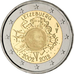2 Euro Gedenkmünze Luxemburg 2012 bfr. - 10 Jahre...
