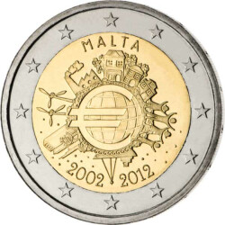 2 Euro Gedenkmünze Malta 2012 bfr. - 10 Jahre Bargeld