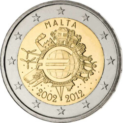 2 Euro Gedenkm&uuml;nze Malta 2012 bfr. - 10 Jahre...