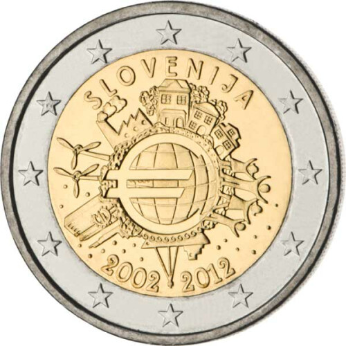2 Euro Gedenkmünze Slowenien 2012 bfr. - 10 Jahre Bargeld