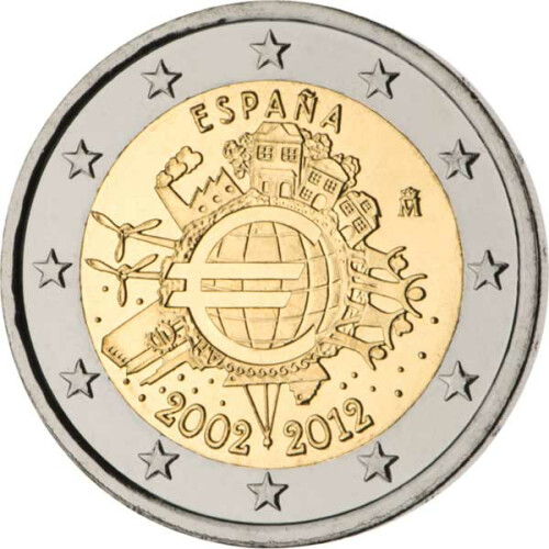2 Euro Gedenkmünze Spanien 2012 bfr. - 10 Jahre Bargeld
