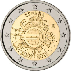 2 Euro Gedenkm&uuml;nze Spanien 2012 bfr. - 10 Jahre...