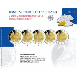 5 x 2 Euro Gedenkm&uuml;nze Deutschland 2013 PP -...