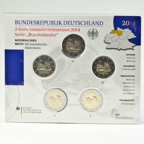 5 x 2 Euro Gedenkmünze Deutschland 2014 st - Michaeliskirche - im Blister