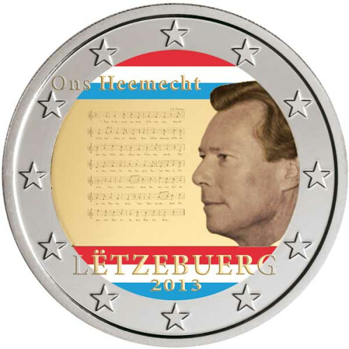 2 Euro Gedenkmünze Luxemburg 2013 Nationalhymne coloriert