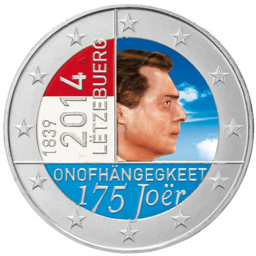 2 Euro Gedenkmünze Luxemburg 2014 Unabhängigkeit mit Farbe