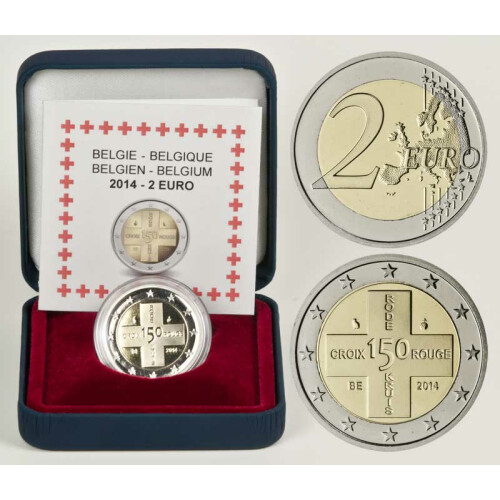 2 Euro Gedenkmünze Belgien 2014 PP - Rotes Kreuz - im Etui