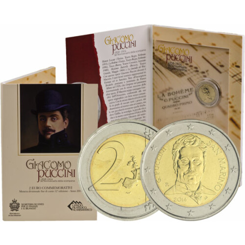 2 Euro Gedenkmünze San Marino 2014 - Giacamo Puccini - im Blister