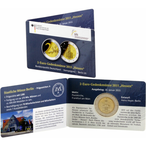 2 Euro Gedenkmünze Deutschland 2015 st - Paulskirche - in Karte