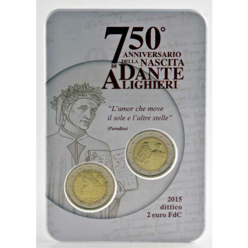 2 Euro Gedenkmünze & Kursmünze Italien 2015 st - Dante Alighieri - im Blister