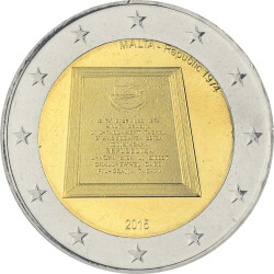 2 Euro Gedenkm&uuml;nze Malta 2015 bfr. - Republik 1974