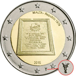 2 Euro Gedenkm&uuml;nze Malta 2015 st - Republik 1974...