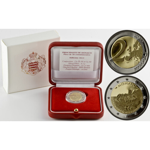 2 Euro Gedenkmünze Monaco 2015 PP - 800 Jahre Fürstenschloss - im Etui