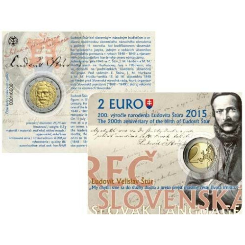 2 Euro Gedenkmünze Slowakei 2015 st - Ludovit Stur - in CoinCard