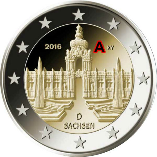 2 Euro Gedenkmünze Deutschland 2016 bfr. - Dresdner Zwinger (A)