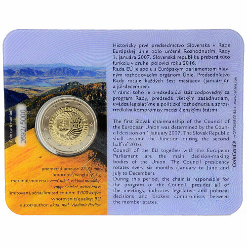 2 Euro Gedenkmünze Slowakei 2016 st - Ratspräsidentschaft...