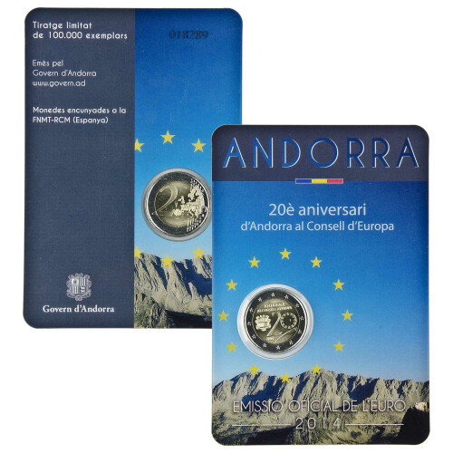 2 Euro Gedenkmünze Andorra 2014 st - 20 Jahre Europarat - im Blister