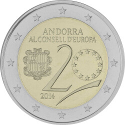 2 Euro Gedenkmünze Andorra 2014 PP - 20 Jahre Europarat - im Blister