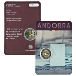 2 Euro Gedenkm&uuml;nze Andorra 2015 st - 30 Jahre...