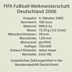 100 Euro Deutschland 2005 Gold st - Fußball-WM 2006