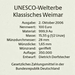 100 Euro Deutschland 2006 Gold st - UNESCO Weimar